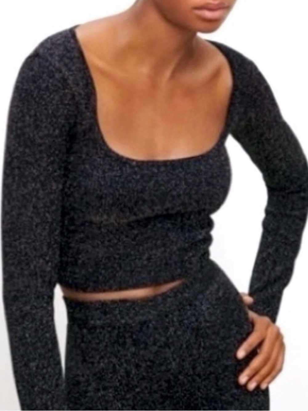 Zara Limitless Contour Collection metallic thread knit top size XS long sleeve